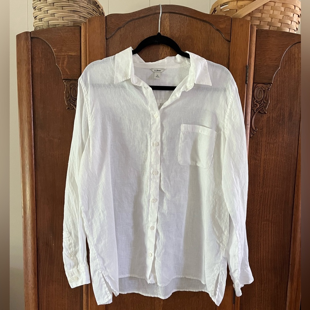 LL Bean White Linen Top